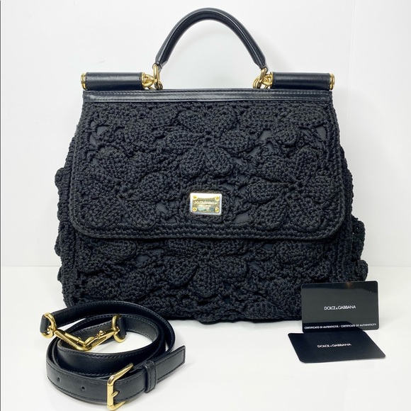 Dolce & Gabbana Handbags - Dolce & Gabbana ‘Miss Sicily’ Crochet/Leather 2-Way Satchel